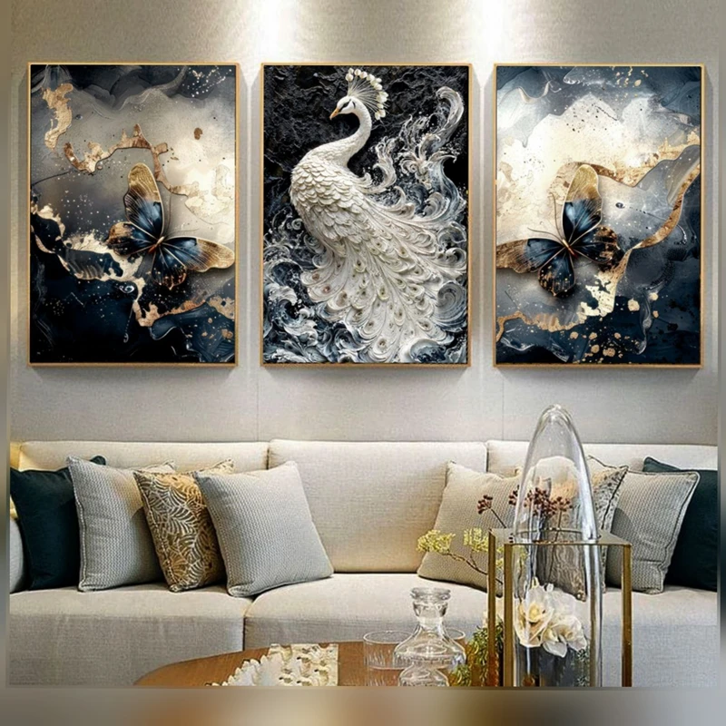 تابلو مدل دکوراتیو کد 6054 فریم بژ مجموعه 3 عددی