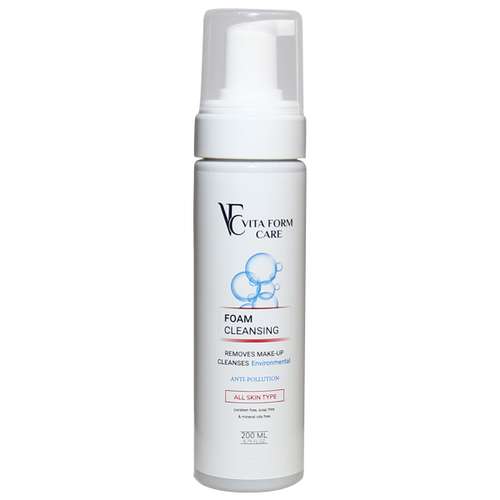 فوم شستشو صورت با خاصیت ضد جوش و ضد حساسیت و ضد آکنه و مرطوب کننده و روشن کننده ویتا فرم کر مدل 01 مناسب برای انواع پوست حجم 200 میلی لیتر