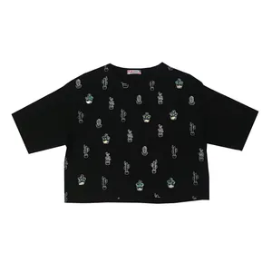 کراپ‌تاپ زنانه مدل کاکتوس پولک دار رنگ مشکی