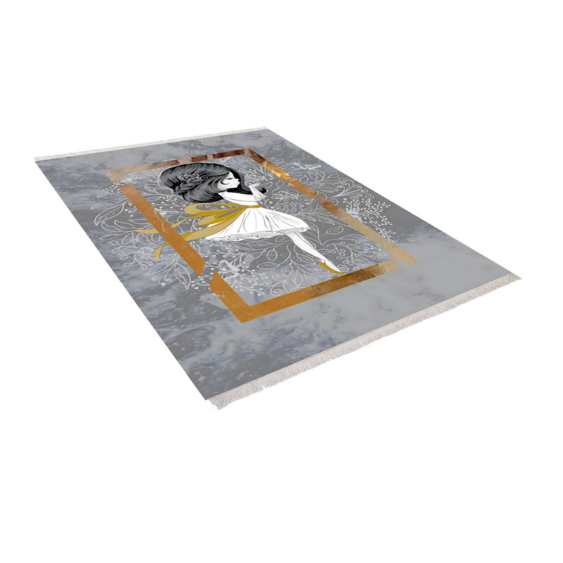 فرش ماشینی زانیس مدل مدرن طرح طلاکوب زمینه طوسی