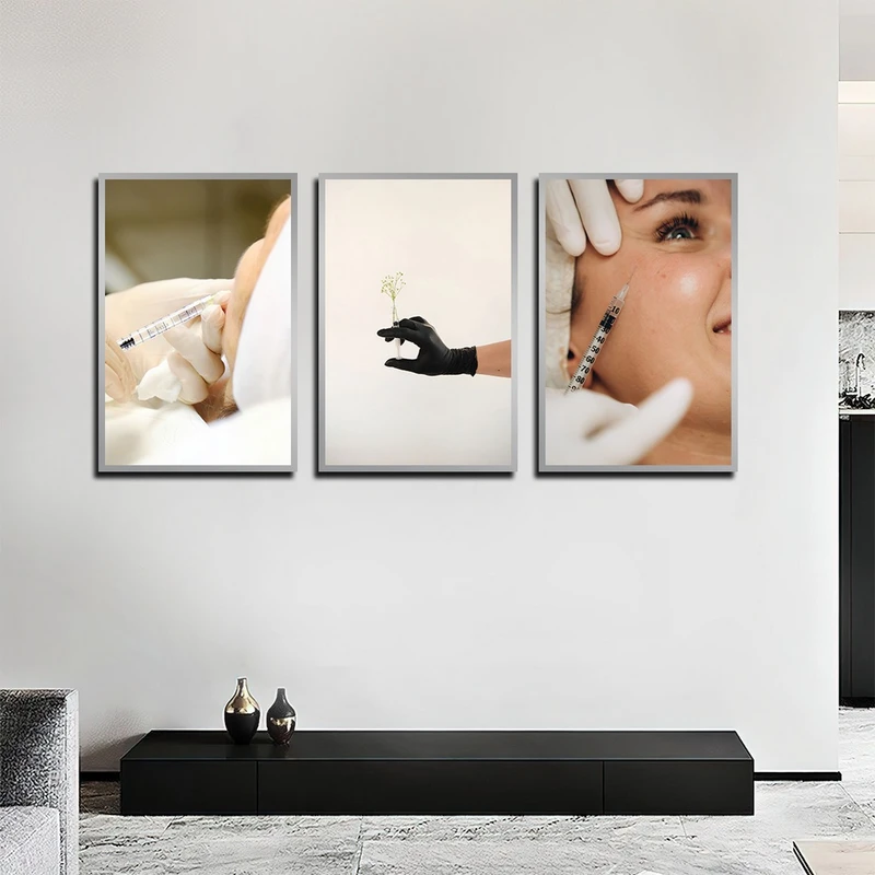 تابلو بکلیت طرح زیبایی پوست و بوتاکس مدل SI-4082 فریم نقره ای مجموعه 3 عددی