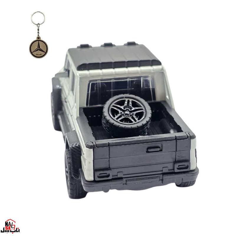 ماکت ماشین فلزی وانت بنز جی کلاس ناب سل مدل MERCEDES BENZ G-CLASS عقبکش، چراغدار و موزیکال با در و صندوق بازشو به‌همراه جاسوییچی