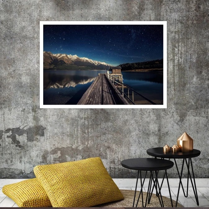 تابلو بکلیت طرح منظره دریا و اسکه چوبی مدل قاب شاسی W-s8299