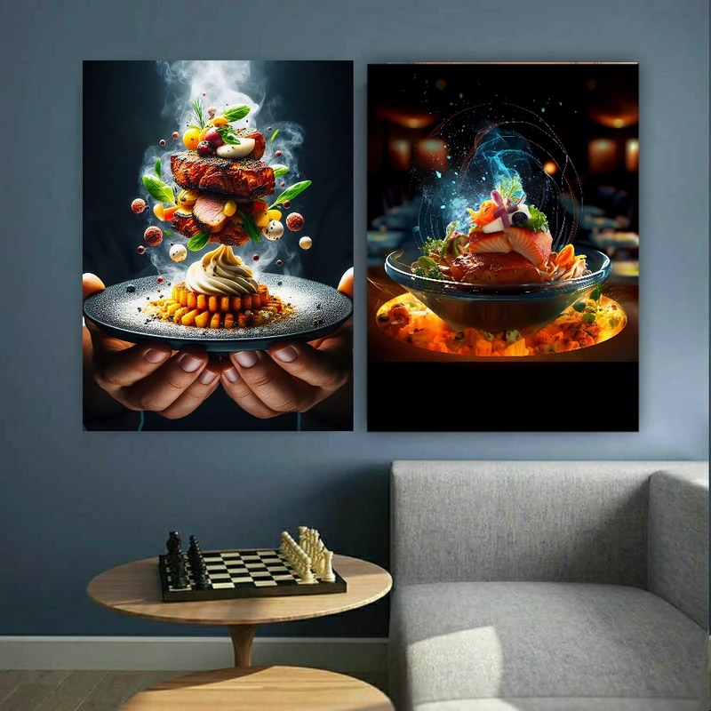   تابلو بوم طرح غذاهای کافی شاپ مدل سوشی و استیک کد BK22750 مجموعه دو عددی