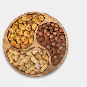 اردوخوری چوبی گردو مدل od07 با طراحی دایره ای، مناسب سرو تنقلات و پذیرایی، سبک و مقاوم، قابلیت شست وشو با دست