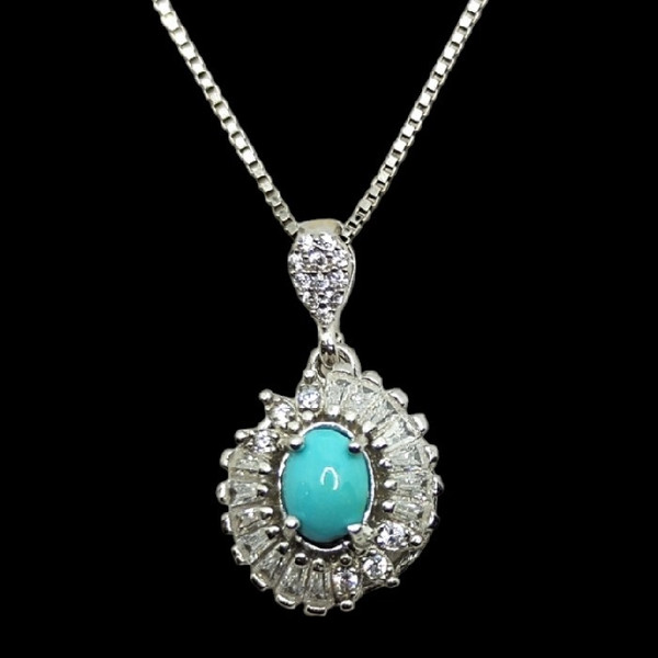 گردنبند نقره زنانه مدل فیروزه نیشابور آبکاری رادیوم کد 2500