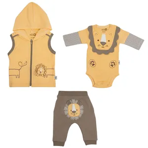 ست 3 تکه لباس نوزادی پسرانه نیلی مدل lion s 2022