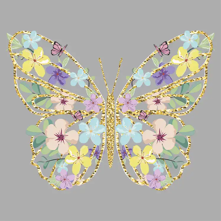 استیکر پارچه و لباس مدل دی تی اف طرح پروانه گل کد H15.174 مجموعه 4 عددی