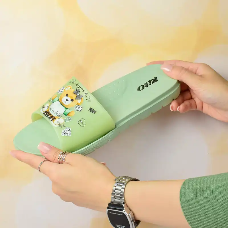 دمپایی زنانه کیتو مدل FUNNY TEDY BEAR GRN.4004