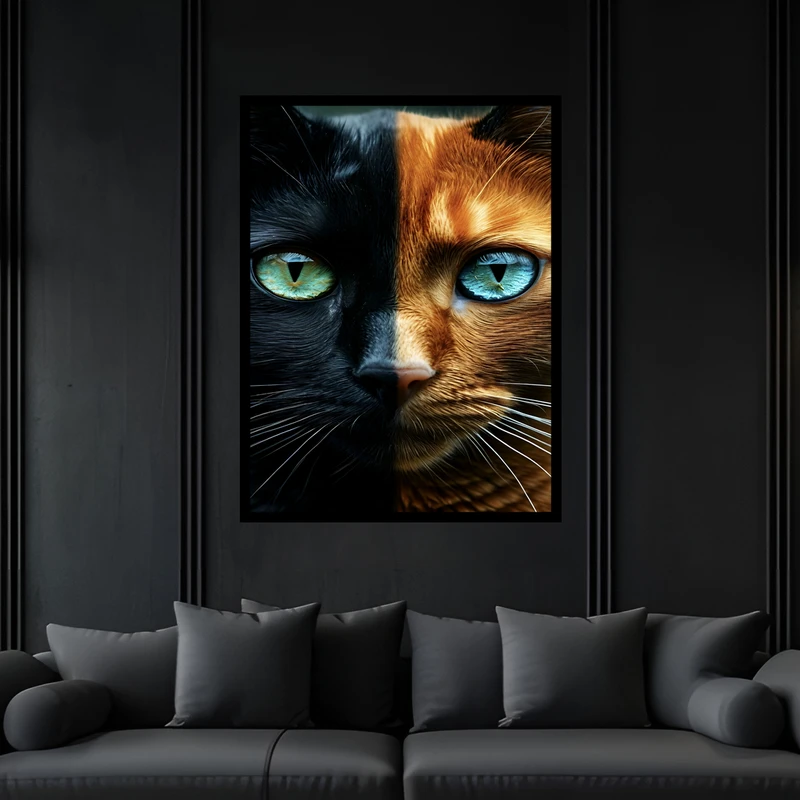 تابلو بکلیت طرح دکوراتیو هنری گربه مدل B-bu7025 فریم مشکی