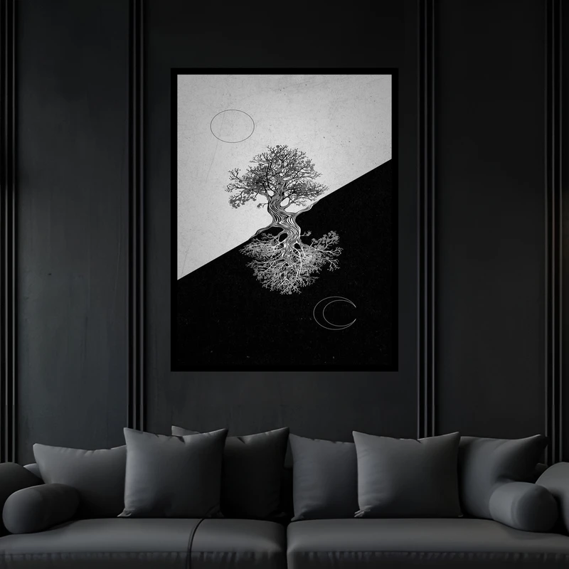 تابلو بکلیت طرح تضاد رنگی دکوری و دکوراتیو هنری درخت  مدل B-bu5896 فریم مشکی