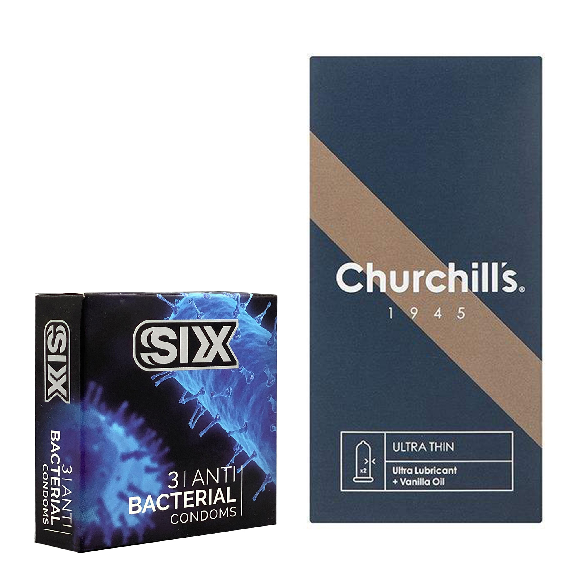 کاندوم چرچیلز مدل Ultra Thin بسته 12 عددی به همراه کاندوم سیکس مدل آنتی باکتریال بسته 3 عددی 