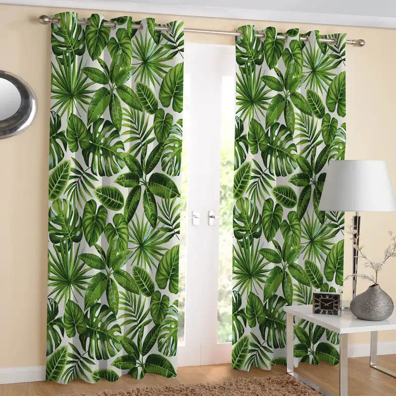 پرده مدل هازان چاپی طرح برگ هاوایی کد 2201 سایز 280x140 سانتی متر