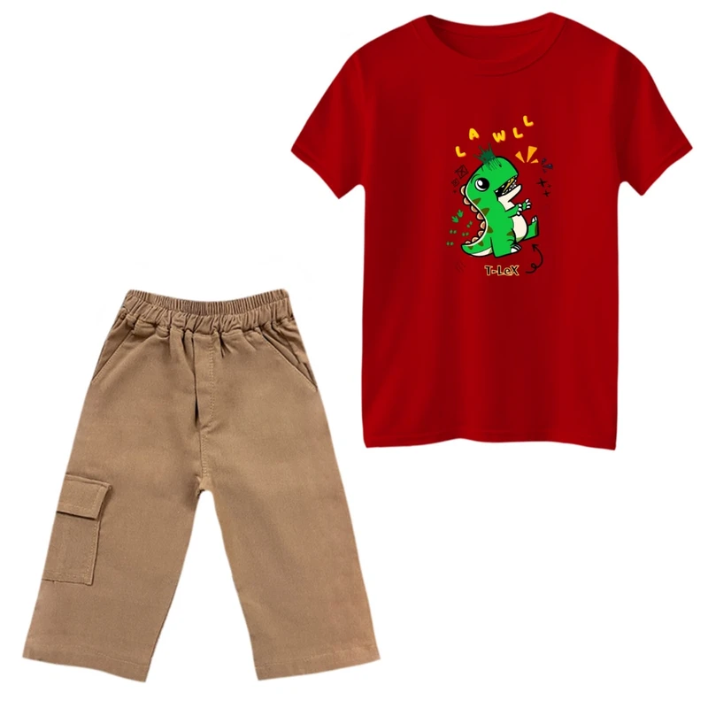 ست تی‌شرت و شلوارک پسرانه مدل دایناسور کد 38