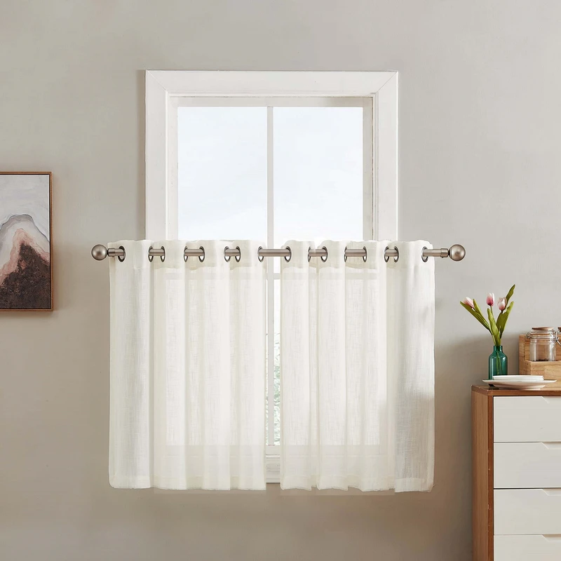 پرده تیکو دکو مدل کتان تور بالای سینکی سایز 140*90 سانتیمتر مجموعه دو عددی