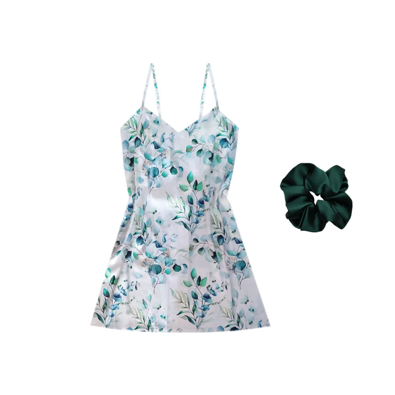 لباس خواب زنانه مدل ساتن ابریشم کد 66402 به همراه اسکرانچی مو