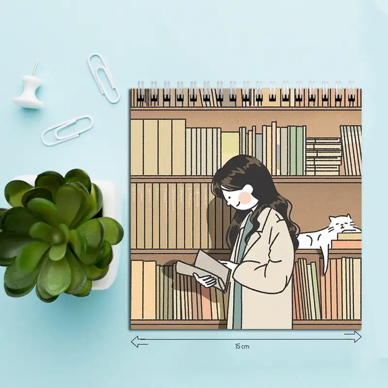 دفتر طراحی طرح دختر و کتاب و گربه کد 9107809