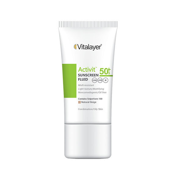 فلوئید ضدآفتاب رنگی ویتالیر SPF 50 مدل Activit مناسب پوست های چرب حجم 50 میلی لیتر فلوئید ضدآفتاب رنگی ویتالیر SPF 50 مدل Activit مناسب پوست های چرب حجم 50 میلی لیتر