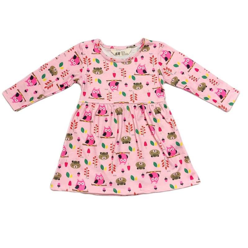 پیراهن دخترانه اچ اند ام طرح جغد مدل 114