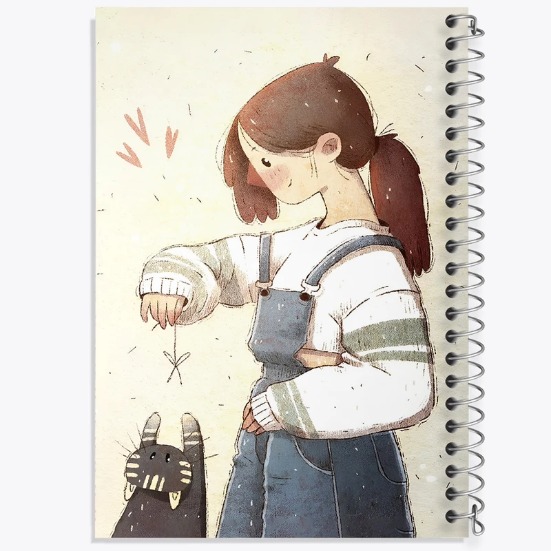 دفتر ژورنال نویسی 50 برگ خندالو مدل نقطه ای طرح دختر و گربه کد F7420