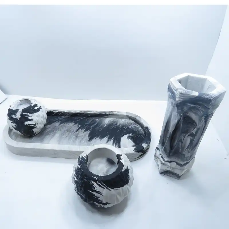 ست 4 تکه جاشمعی و جاعودی و گلدان سنگی کد 281