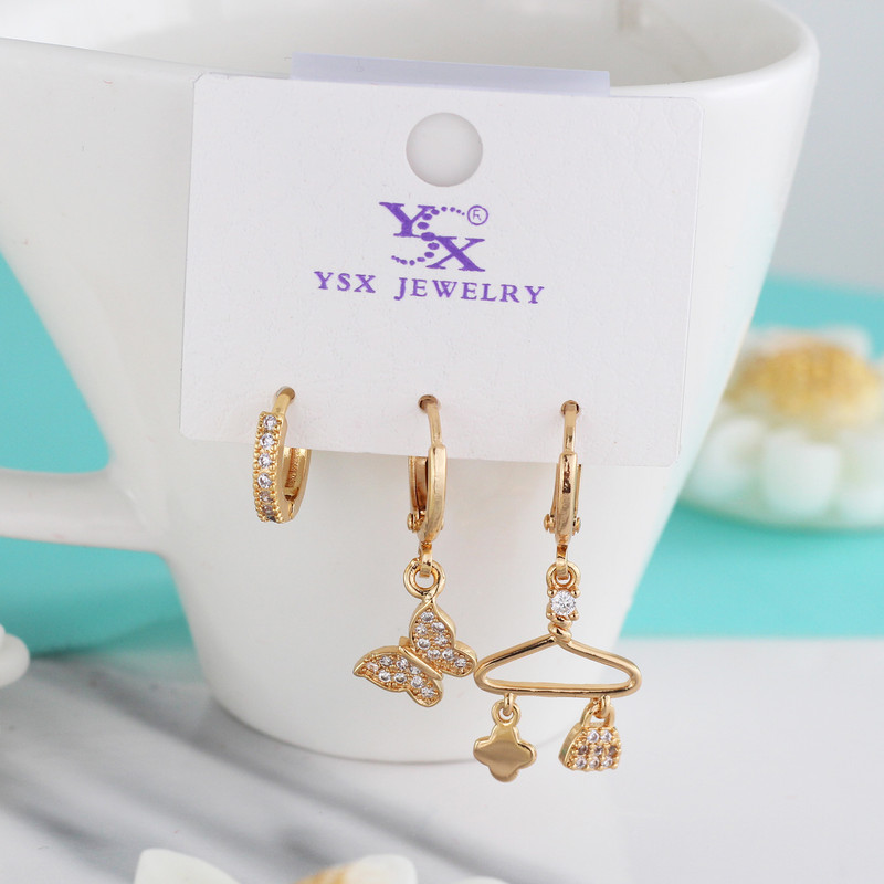 گوشواره زنانه وای اس ایکس مدل پروانه کد J668 بسته سه عددی