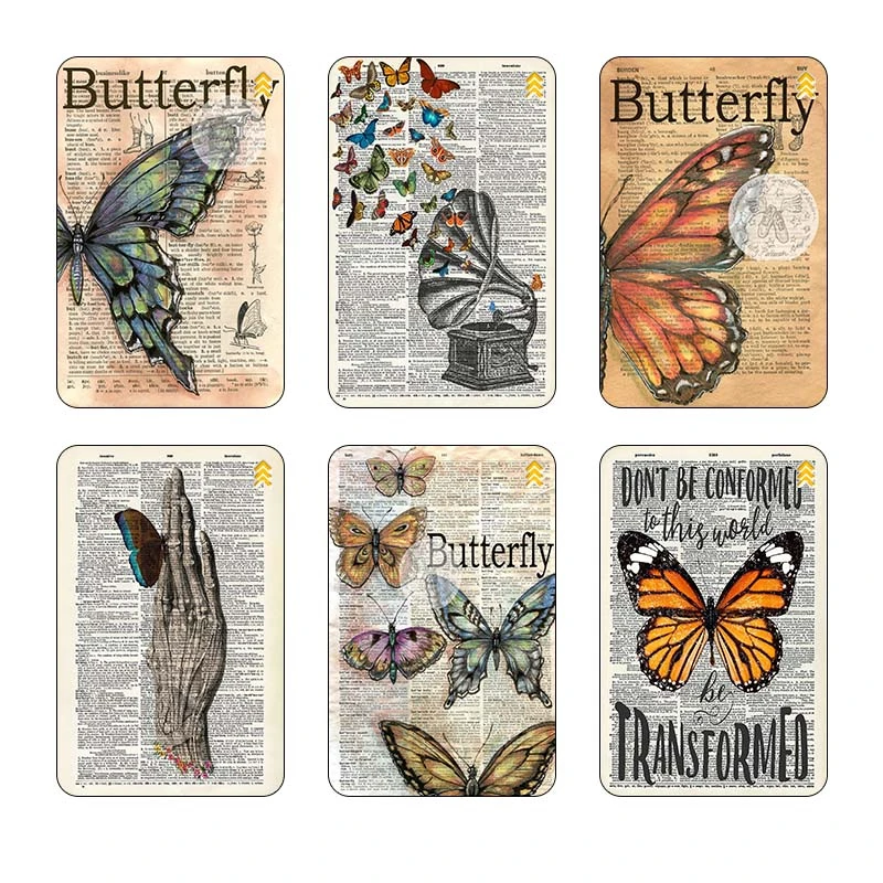 استیکر کارت مدل سام نگار طرح روزنامه وینتج پروانه Vintage Newspaper Butterfly کد SP1287 مجموعه 6 عددی