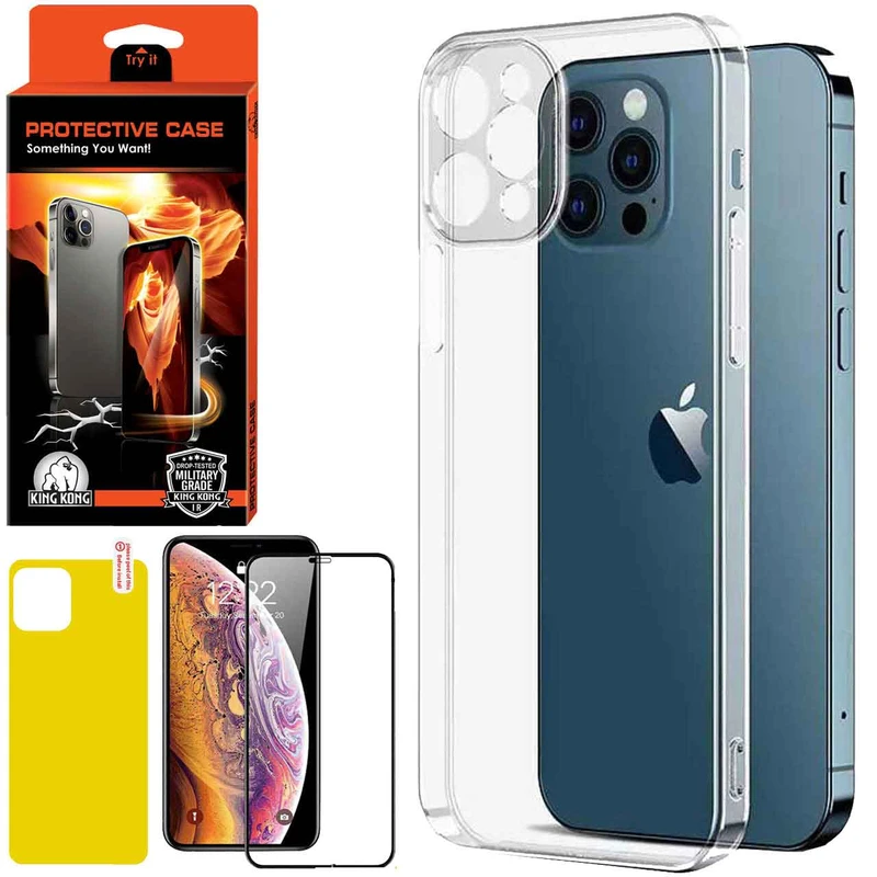 کاور کینگ کونگ مدل PCAAA مناسب برای گوشی موبایل اپل Iphone 12 Pro به همراه محافظ صفحه نمایش و محافظ پشت گوشی