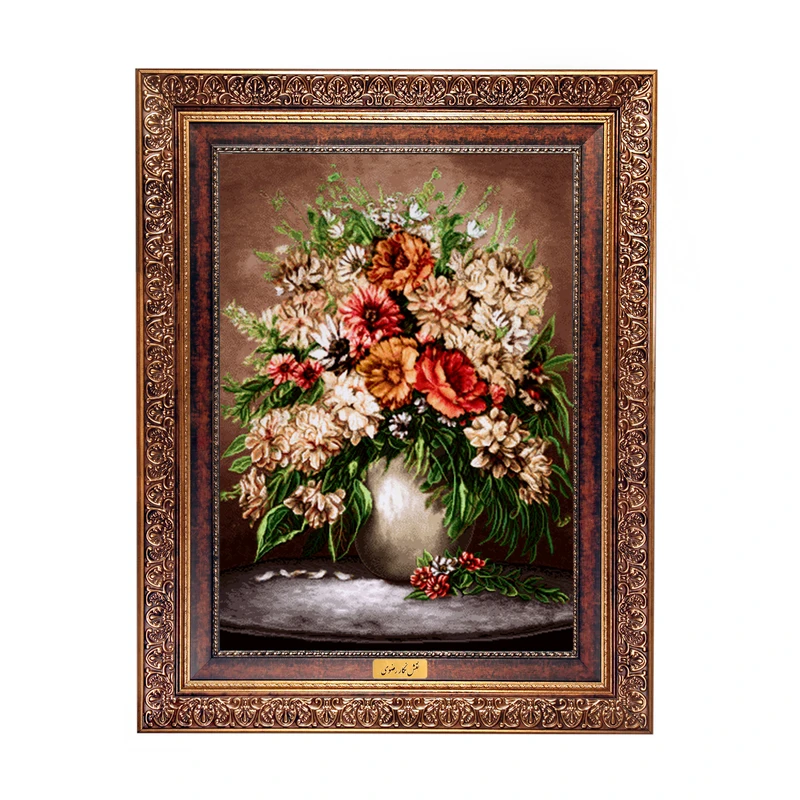 تابلو فرش ماشینی نقش نگار رضوی طرح گل کد 451KC