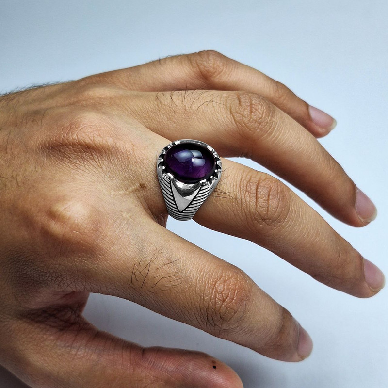 انگشتر نقره آمیتیست مردانه مدل تراش دامله انگشتر نقره آمیتیست مردانه مدل تراش دامله