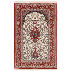 فرش دستبافت چهار متری طرح اصفهان مدل چله و گل ابریشم کد 593899