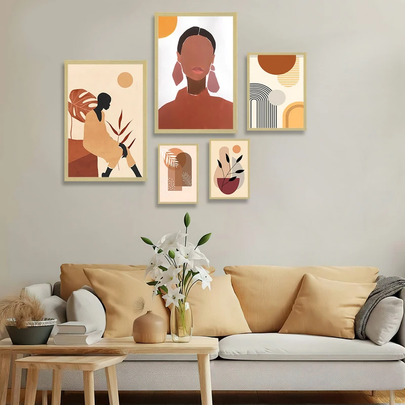 تابلو بکلیت طرح نقاشی مدرن مینیمال مدل شاین اکلیلی BE-1717 مجموعه 5 عددی