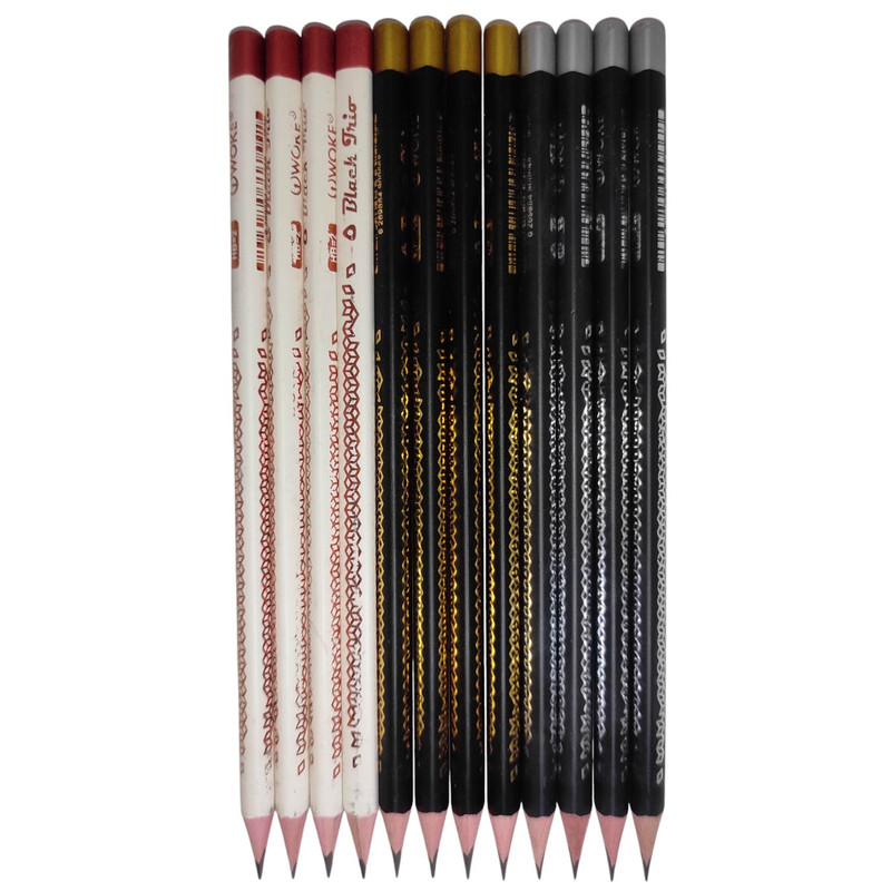 مداد مشکی مدل ووک 20011 به همراه پاک کن و تراش بسته 12 عددی