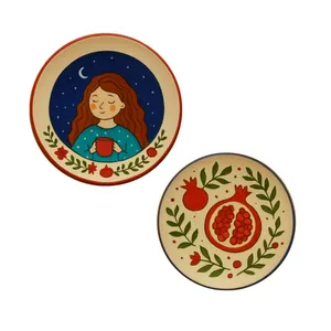 بشقاب دیوارکوب سفالی طرح شب یلدا کد D602 مجموعه دو عددی