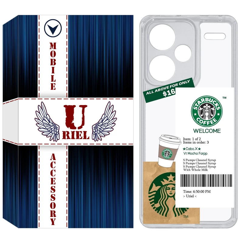 کاور یوریل مدل Clear کد 4 طرح استارباکس مناسب برای گوشی موبایل شیائومی Redmi Note 13 Pro Plus