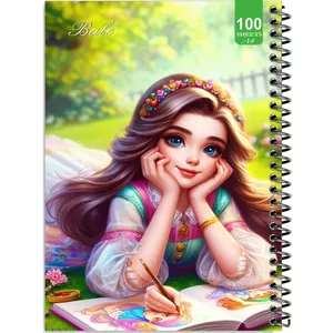 دفتر نقاشی 100 برگ بله طرح فانتزی دختر نقاش کد A4-N78