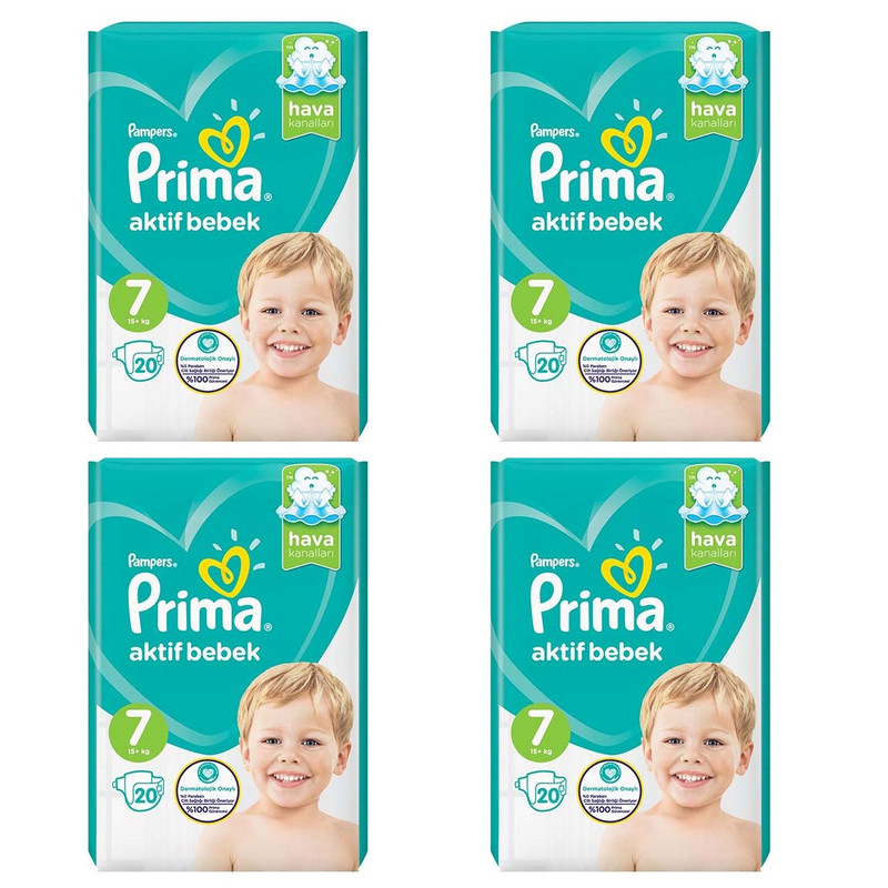 پوشک پریما مدل Aktif bebek سایز 7 بسته 20 عددی مجموعه 4 عددی
