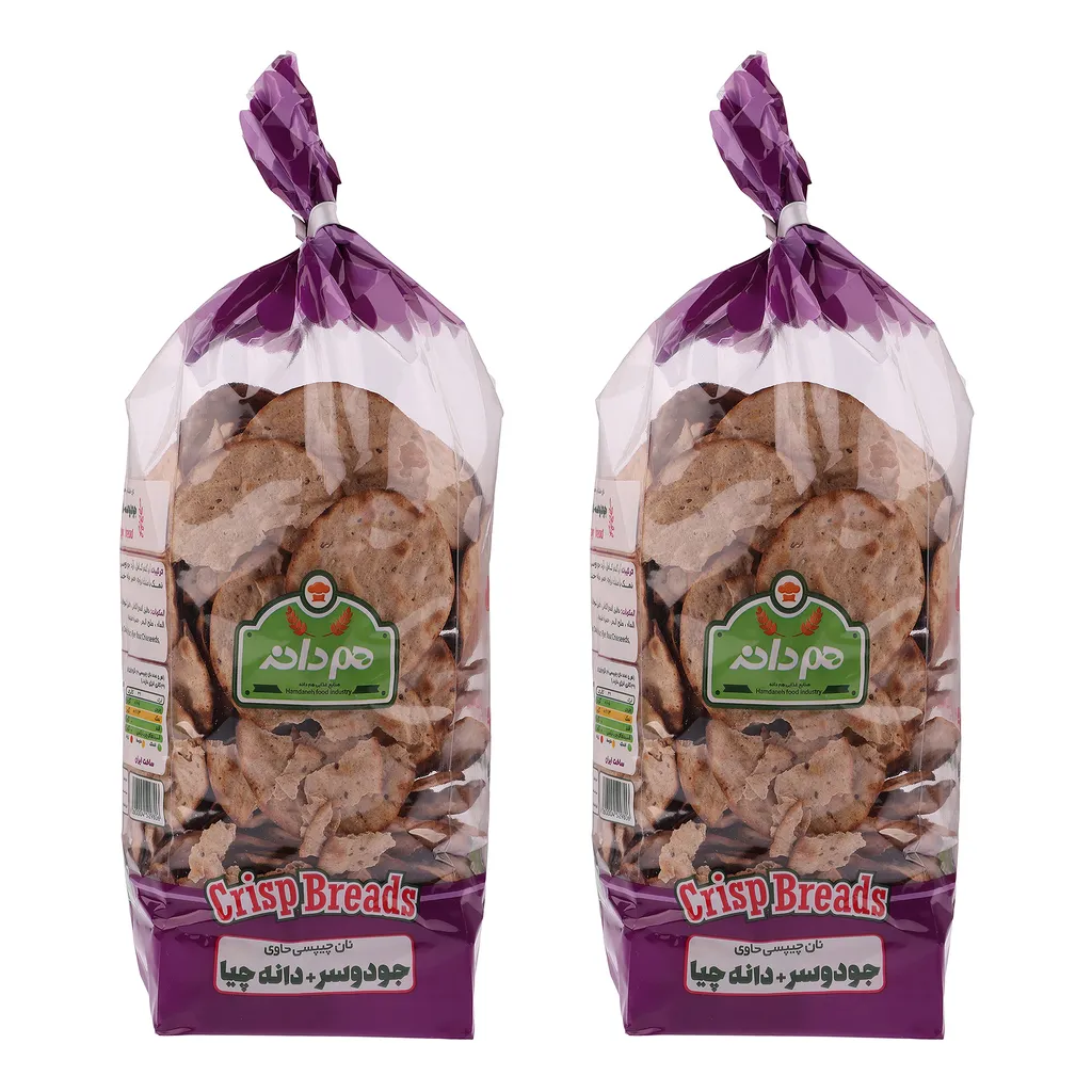 نان خشک چیپسی حاوی جو دوسر و دانه چیا هم دانه - 230 گرم بسته 2 عددی