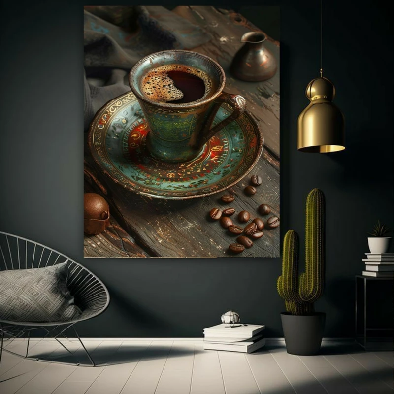 تابلو بوم مخمل طرح فنجان قهوه سلطنتی مدل دیپ کد FP1056679