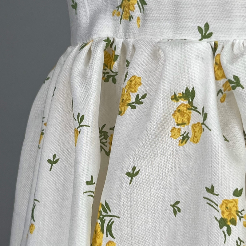 ست پیراهن و شومیز زنانه مدل گل گلی چین دار گره ای کد AK1108 رنگ زرد