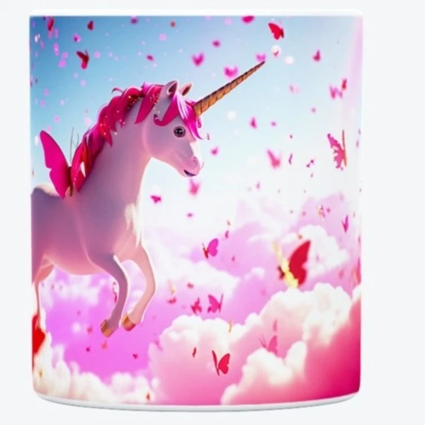 ماگ حس آمیزی طرح اسب تکشاخ مدل یونیکورن و پروانه روی ابرها کد 037