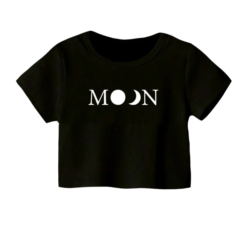 کراپ‌ تی‌شرت آستین کوتاه زنانه مدل نوشته ماه کد 1