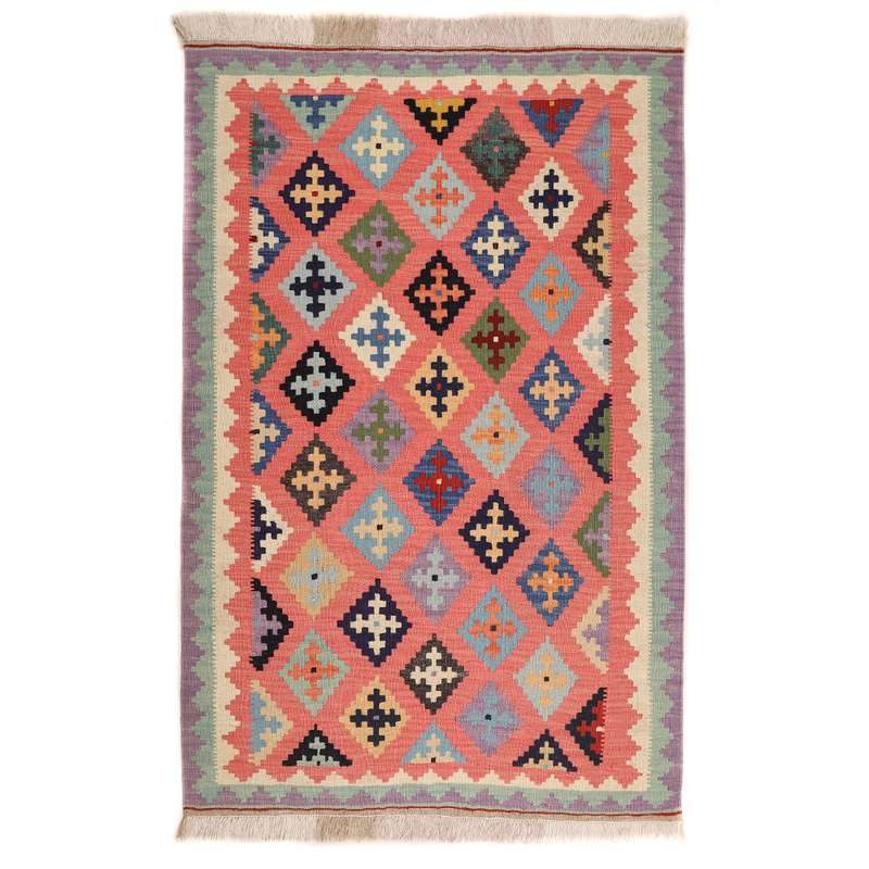 گلیم دستبافت یک و نیم متری طرح قشقایی کد140625