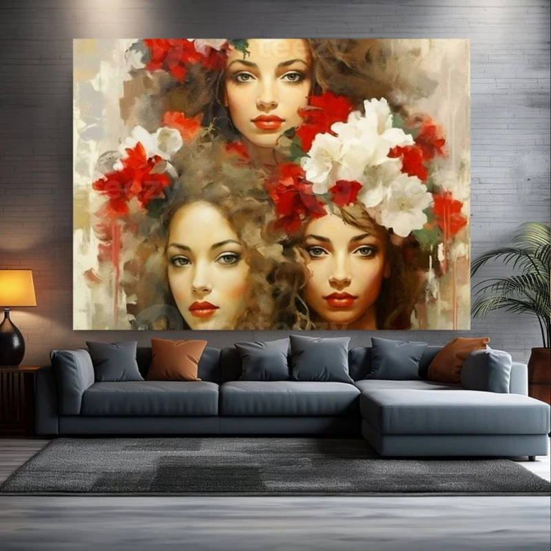 پوستر پارچه ای طرح مخمل  بانوان مدل نقاشی کلاسیک (2) کد PY1029