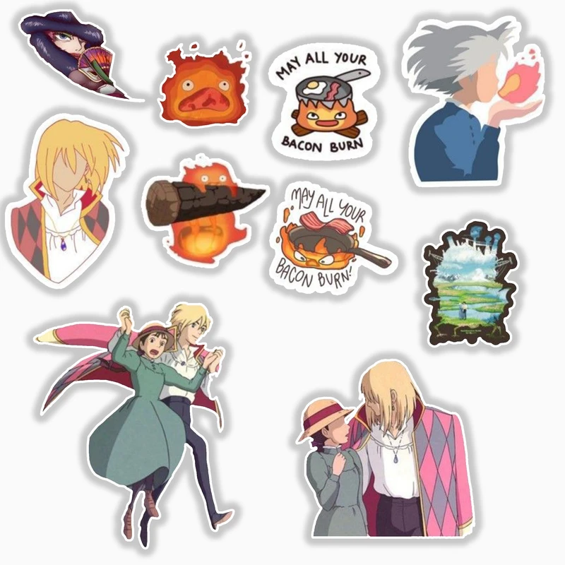 استیکر لپ تاپ و موبایل بووم طرح انیمه قلعه متحرک هاول mm002 مجموعه 10 عددی