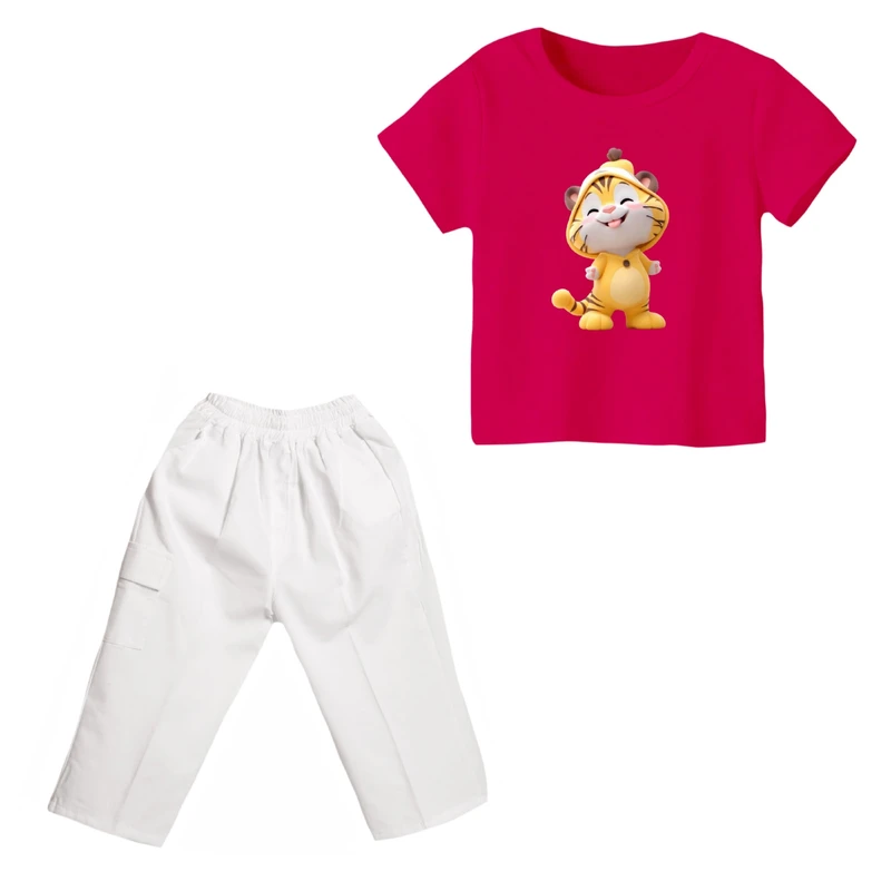 ست تی شرت و شلوارک دخترانه مدل ببر کد ۲۱