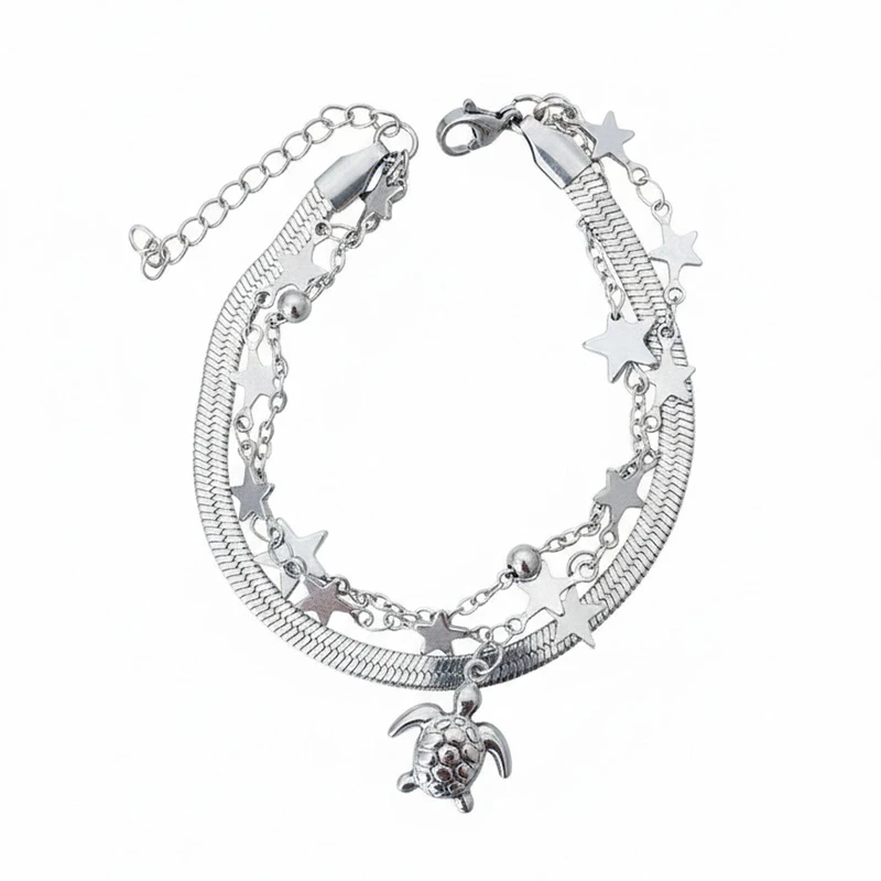 دستبند زنجیری زنانه مدل ماری طرح آویز لاک پشت