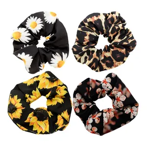 کش مو زنانه دلنار گالری مدل اسکرانچی بابونه و گل و پلنگی مجموعه 4 عددی