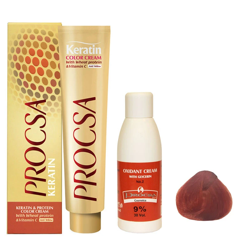 رنگ مو پروکسا سری Copper شماره 8.45 حجم 100 میلی لیتر رنگ بلوند مسی ماهاگونی روشن به همراه اکسیدان مدل گلیسیرینه نه درصدی حجم 120 میلی لیتر