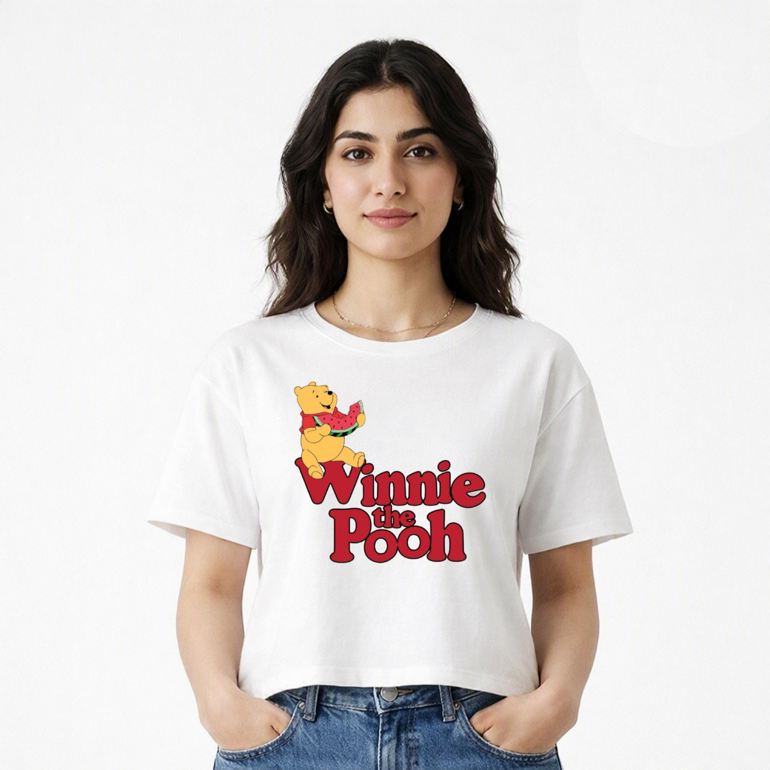 تی شرت آستین کوتاه زنانه مدل کراپ طرح پو کد v2